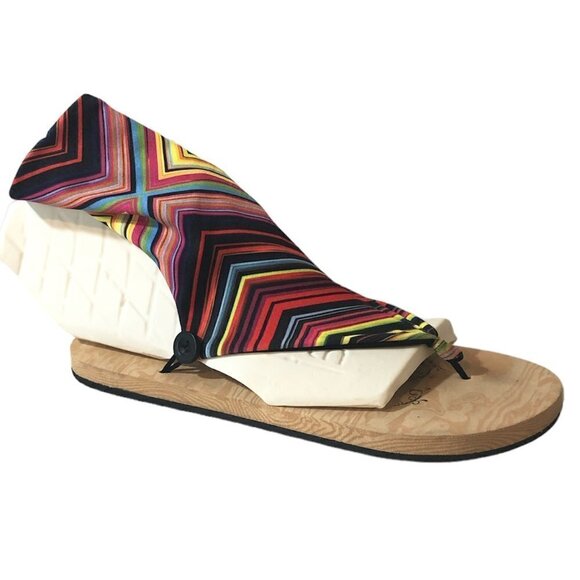 CHULA Sandals Women's Size US7 Pink Green Multicolor Mexican Striped Fabric - Picture 11 of 11